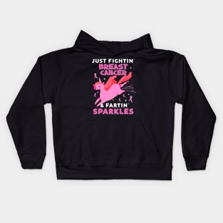 breast cancer funny unicorn farting sparkles Kids Hoodie